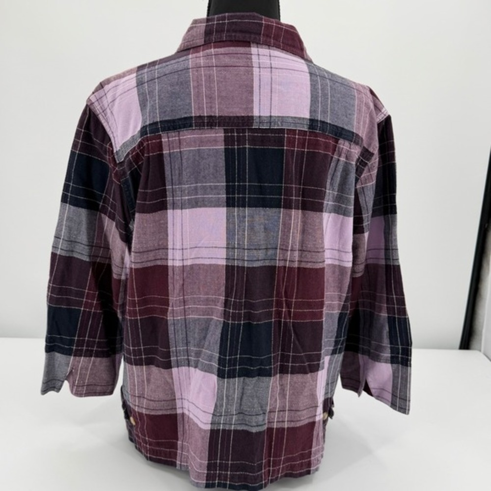 Plaid Zip Front Shirt Jacket Women's Large‎ Burgundy Pink Navy Cotton Grunge - Picture 5 of 11